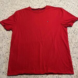 Men’s Tommy Hilfiger T Shirt Top Size Large L Red Crew Neck 100% Cotton W/ Logo